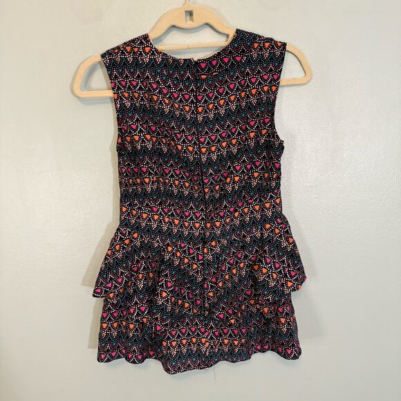 Nanette Lepore Top Womens 2 Black Multi Sleeveless V Neck Blouse Silk Geometric - Picture 3 of 9